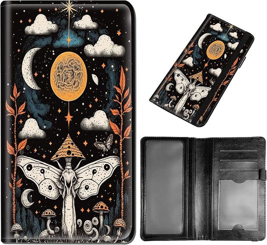 Checkbook Cover - PU Leather Standard Duplicate Register Check Card Book Holder Wallet with RFID Blocking Function for Girl Men Women, Sun Moon