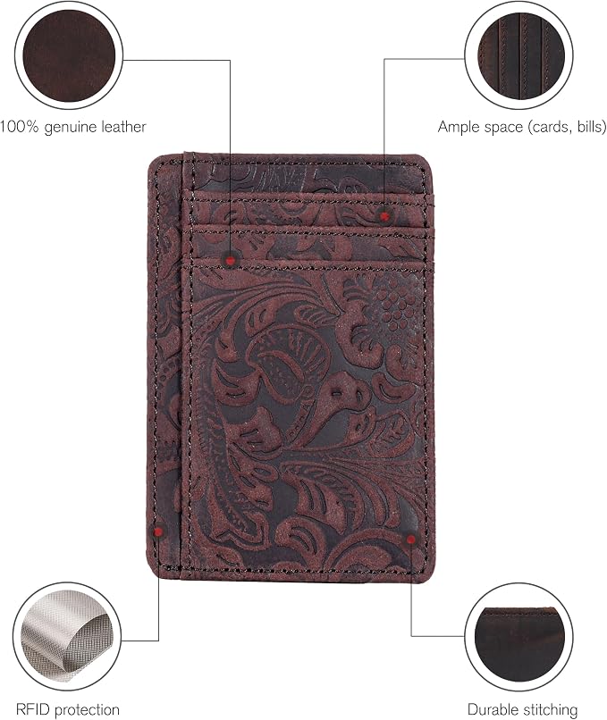 Real Leather Slim Minimalist Wallet for Men and Women -RFID Blocking Front Pocket Thin Credit Card Holder Stylish Wallets (Brown1)