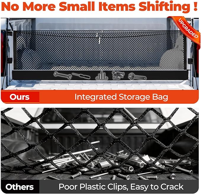 3-Layer Cargo Net for Ford F150/F-250/F-350/F-450 2015-2026, Zoned Storage Truck Bed Net with Foldable Zippered Bottom Bag, Heavy-Duty Cargo Organizer Netting for Camping, Trips & Everyday Use