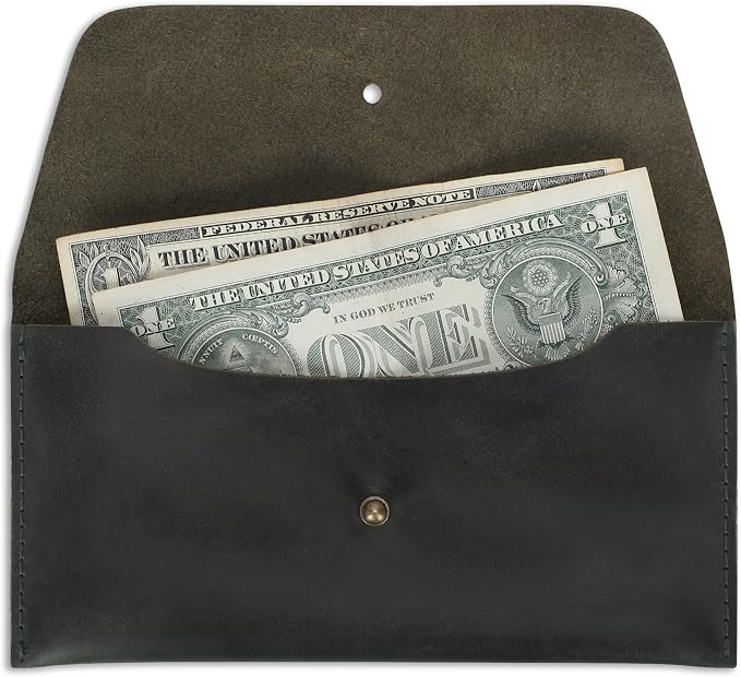 Leather Currency Pouch Large Flap Continental Wallet, Utility Organizer Bag for Cash Coins Travel Leather Money Pouch Currency Envelope Storage Bag and Cash Organizer for Men Women (Green)