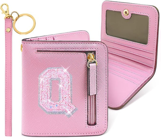 COSHAYSOO Mini Wallet with RFID Blocking Initial Monogrammed for Girls Birthday Valentines Easter Mothers Nurse Day Graduation Thanksgiving Appreciation Halloween Christmas New Year Gifts Letter Q