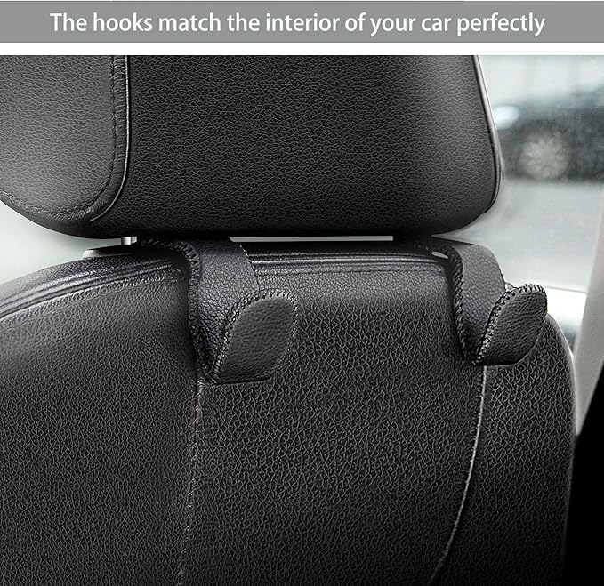 AMVOYOA Car Hooks for Purses and Bags, Car Back Seat Headrest Hanger Vehicle Red Superior Leather Storage Hook, Pack of 2