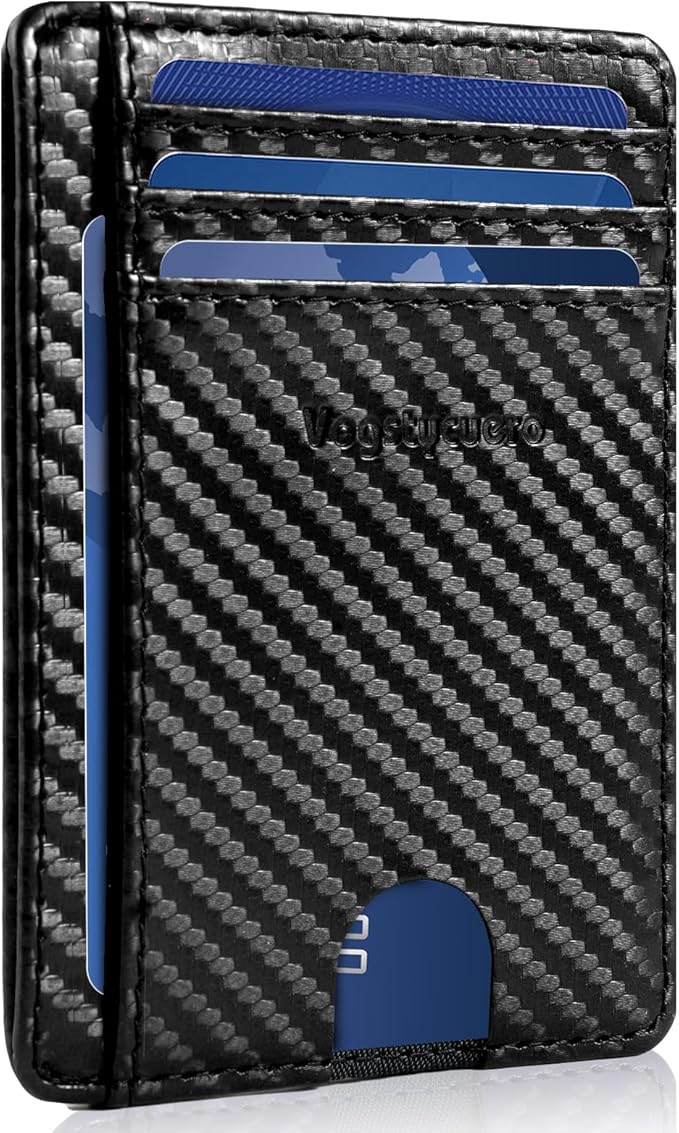 Front Pocket Thin Wallet for Men Women RFID Blocking Credit Card Holder Card Cases Slim Minimalist Wallet with Gift Box Carbon Fiber Black