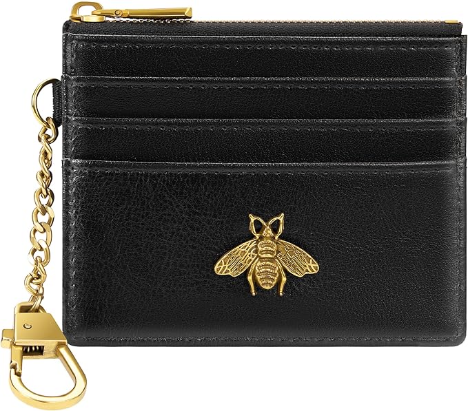 SEAVILIA Card Holder Keychain Wallet for Women with ID Window RFID Coin Purse Bee Gifts Slim Minimalist Small Wallet