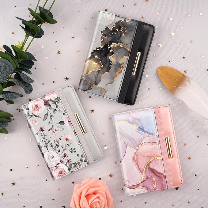 Passport Holder,RFID Blocking Passport Cover Cute Floral Traveling Passport Wallet for Women Grey Flowers