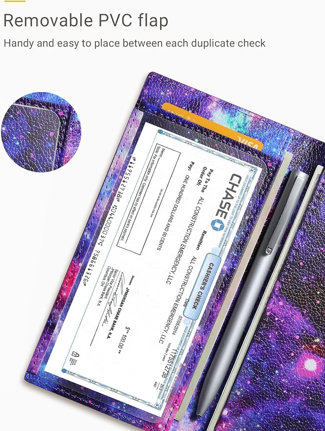 Zreal Checkbook Cover for Men & Women, Premium Vegan Leather Checkbook Holder for Top & Side Tear Duplicate Checks with RFID Blocking (Starry)