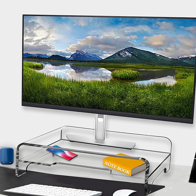 Mnixy AMT Premium Acrylic Clear Monitor Riser Laptop/PC/Multimedia Monitor Stand for Home Office (Medium- 2 Tier)