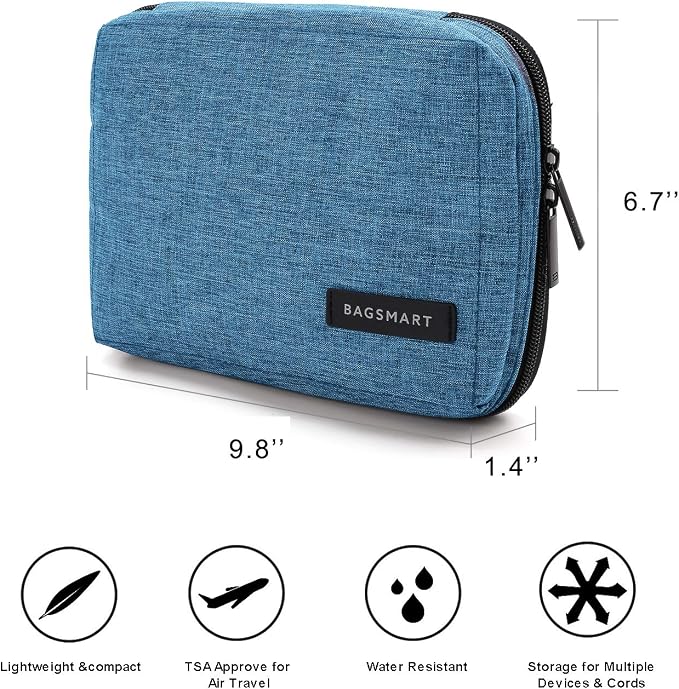 BAGSMART Travel Electronics Organizer, Phone SD Card, Men Women, Blue | Travel Cord Organizer, Cable bag, Travel Tech Organizer, Travel Accessories for Men Women