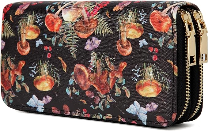 Mushroom Wallet for Women Ladies Purse Large Extra Capacity Zip Around Wallets (Mushroom print)