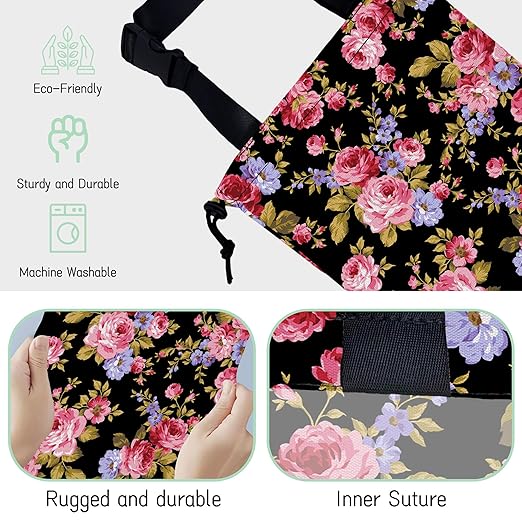 Pink Roses Car Garbage Bag,Hibiscus Waterproof Small Car Trash Bag Hanging Back of Seat,Drawstring Hanging Car Trash Bag with Adjustable Buckle for Car Accessories