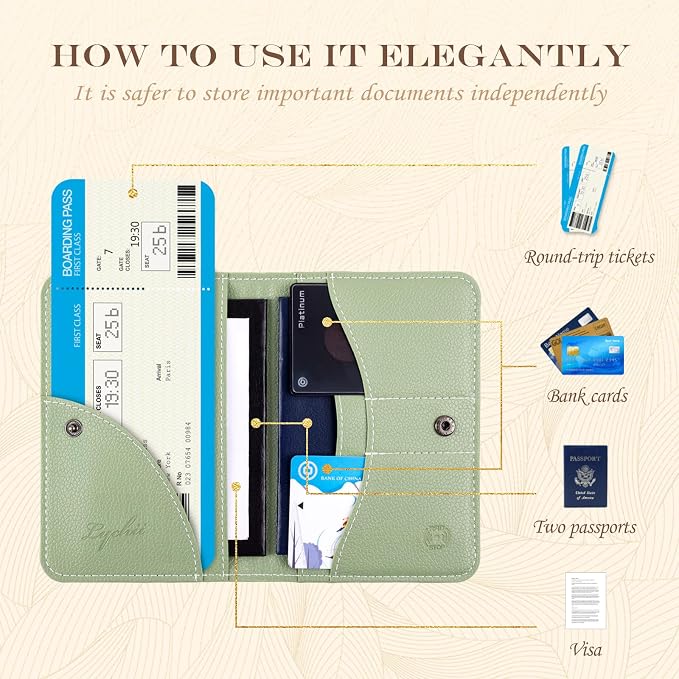 Lychii Slim Passport Holder RFID Blocking Travel Wallet - PU Leather Protector Case for Quick TSA Access, Secure Boarding Passes & ID Cards for Men Women International Travel