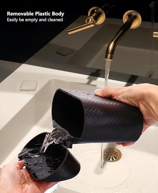 Ginsco Mini Car Trash Can with Lid, Small Car Garbage Can, Cute Leakproof ABS Car Trash Bin, Car Accessories for Interior, Garbage Bin for Car, Home, Office with 60pcs Trash Bags Carbon Fibre