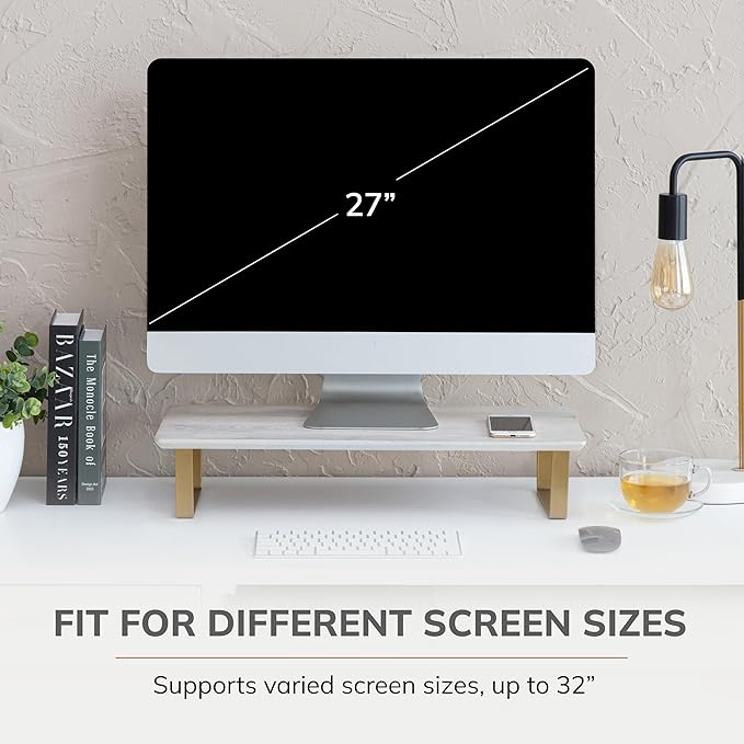 Anji Mountain Monitor Stand - Desktop Organizer & Laptop Riser, Ergonomic Monitor Riser, Space-Saving Monitor Stand for Desk, Durable Construction, Easy Assembly, Ideal for Home & Office,White Wash
