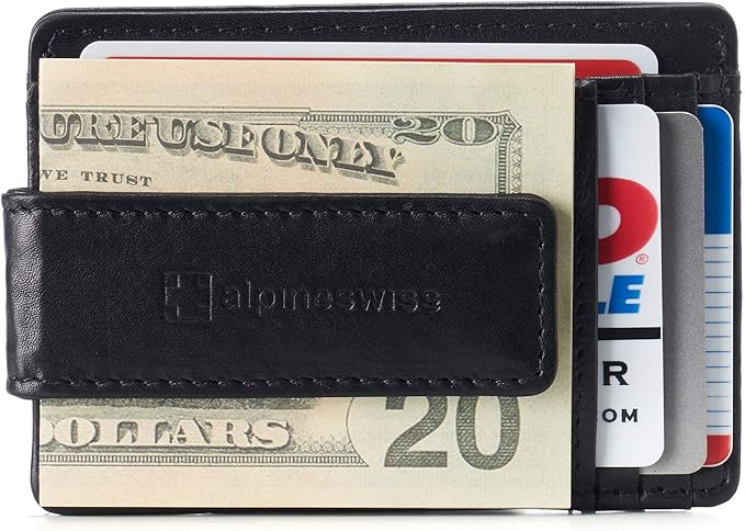 alpine swiss Harper Mens RFID Slim Money Clip Front Pocket Wallet Minimalist Leather ID Card Holder | RFID