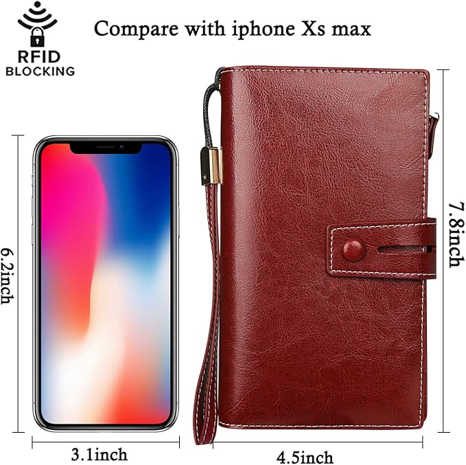 FT FUNTOR Women's Big Fat RFID Blocking Wallet Leather Zip Around Clutch Large Phone Organizer Wristlet