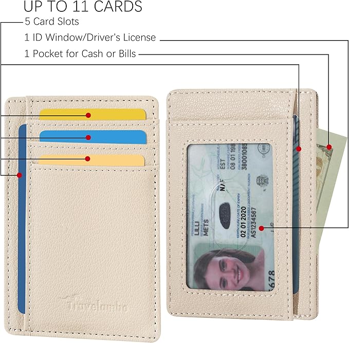 Travelambo Front Pocket Minimalist Leather Slim Wallet RFID Blocking Medium Size