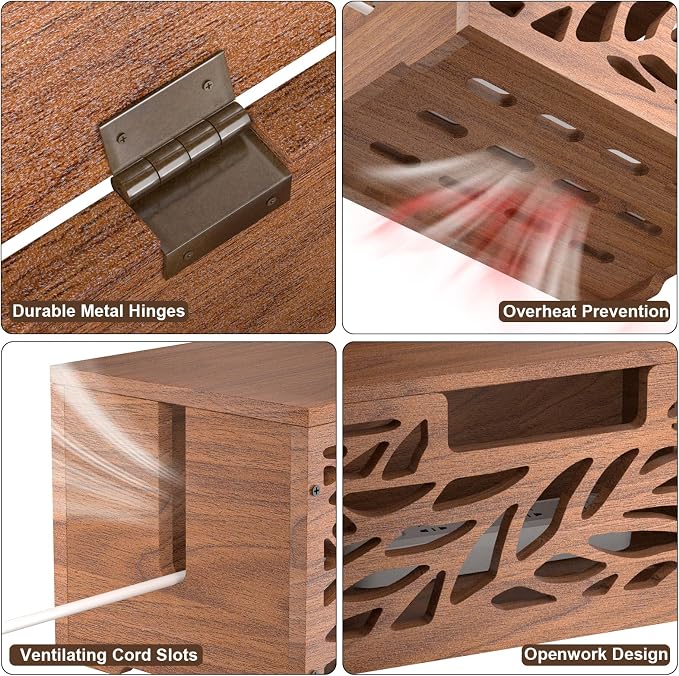 Wooden Cable Management Box, Large Cord Hider Box & Cable Organizer Box for Power Strips, Electrical Cords, Desk & Floor Cables Suitable for Home & Office