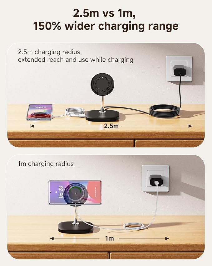Magnetic Charger Stand for Samsung S26 Ultra/S26+/S26/S25/S24/Z Flip7/Z Flod7 & iPhone Air/17/16/15/14/13/12, Detachable Wireless Charging Station Compatible with MagSafe