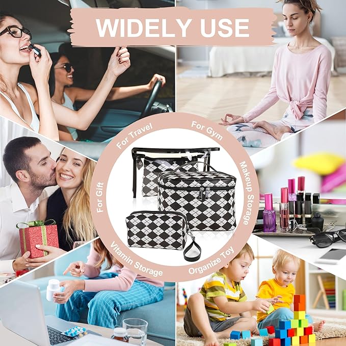 Makeup Bag 4 Pcs Waterproof Cosmetic Bag Set Portable Travel Cosmetic Bag Multifunction Organizer Storage Bag Toiletry Bag forWomen and Girls (BLACK)