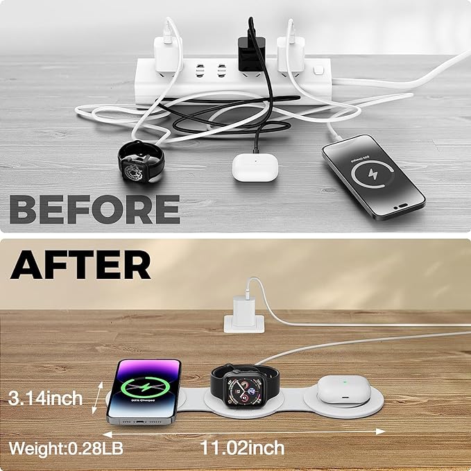 Hicober 3 in 1 Wireless Charging Station for iPhone 15, Magnetic Foldable Travel Charger Station Stand 18W for iPhone Air 17 16 15 14 13 12 Pro/Max/Plus/Apple Watch All Series & Airpods