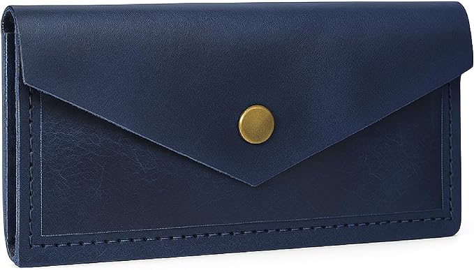 Blue Leather Cash Envelopes for Money Pouch Currency Holders - Soft Leather Money Bag Mobile Holder for Travel - Genuine Leathers Wallets for Women Money Bag - Travel Money Pouch Cash Holder