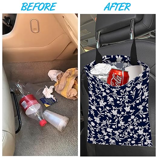 Car Trash Bag Trendy Floral Car Garbage Bag Hanging Car Trash Can for Back Seat with Drawstring