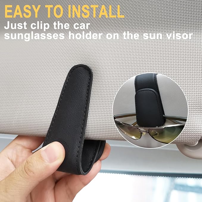 2 Pack Sunglasses Holders for Car Sun Visor,Magnetic Leather Glasses Eyeglass Hanger Clip for Car,Visor Sunglass Holder,Glasses Hanger Clip, Sunglasses Clip for Car Visor（Black）