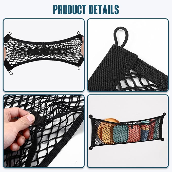 TOBWOLF 2PCS 25x75cm/9.8x29.5in Cargo Storage Net, Universal Elastic Stretchable Pocket Storage Mesh Net, Organizer RV Netting Storage Pouch with 8PCS Screws & 8PCS Buttonholes for Car Truck SUV Boats