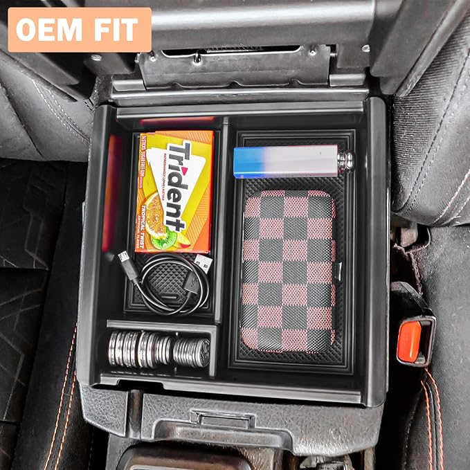 TACOBRO Center Console Organizer Compatible with Toyota Tacoma Accessories 2016 2017 2018 2019 2020 2021 2022 2023, Interior Armrest Insert Tray Underseat Storage Box, Black Trim