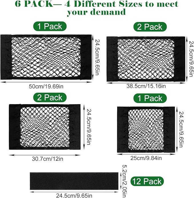 6 Pcs Mesh Cargo Net Universal Stretchable Elastic Rv Storage Netting with Adhesive Tape 4 Different Sizes Pocket Car Storage Net for Trunk Rv Boat Car Kitchen Cabinet Closet Home