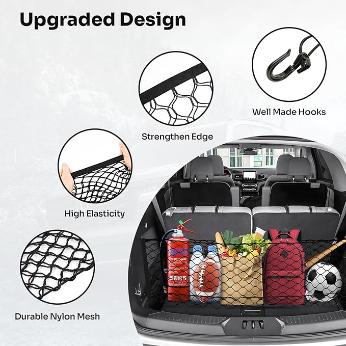 Canvcle Trunk Cargo Net for 2020-2026 Ford Explorer Accessories Envelope Style Mesh Trunk Net Organizer and Storage Stretchable Adjustable Elastic Nylon Rear Cargo Netting with Hooks