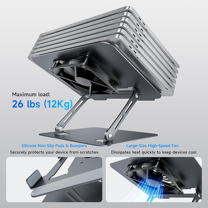 Laptop Stand - Adjustable Ergonomic Laptop Riser, Portable Foldable Aluminum Laptop Holder Perfect for Desk, Bed, Couch & Lap - Space Saving - Silver