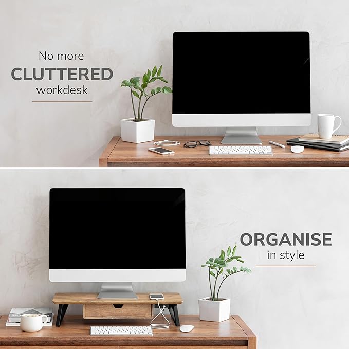 Anji Mountain Monitor Stand - Desktop Organizer & Laptop Riser, Ergonomic Monitor Riser, Space-Saving Monitor Stand for Desk, Durable Construction, Easy Assembly, Ideal for Home & Office,Natural