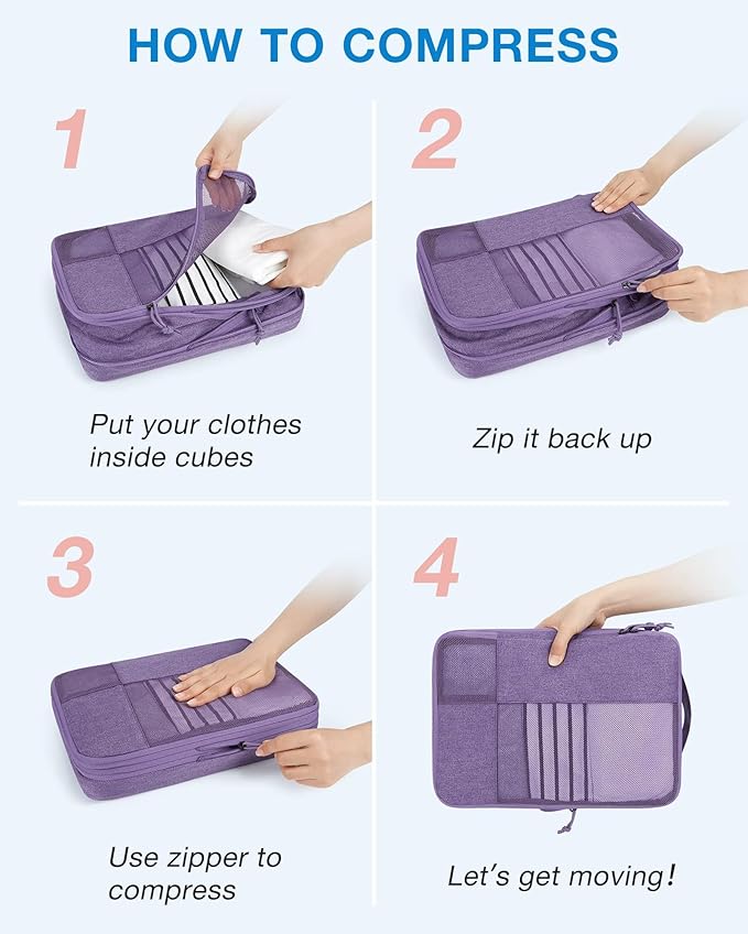 BAGSMART Compression Packing Cubes, Durable Travel Packing Cubes for Carry-On Suitcase, Lightweight Compressible Luggage Organizer Cruise Ship Travel Essentials, 6-Pack 1L+3M+1S+Shoe Bag, Navy Blue