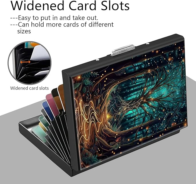 Credit Card Holder, Forest Design Mini RFID Blocking Aluminum Wallet Slim Metal Hard Case Shell Travel Wallet ID Case Small Credit Cards Case Business Cards for Women Men Girls