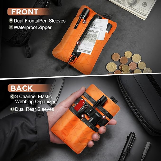 EDC Zip Pouch, RFID Blocking Small Gear Holder for Flashlight, Multitool, Pens, Cables & Everyday Carry Essentials