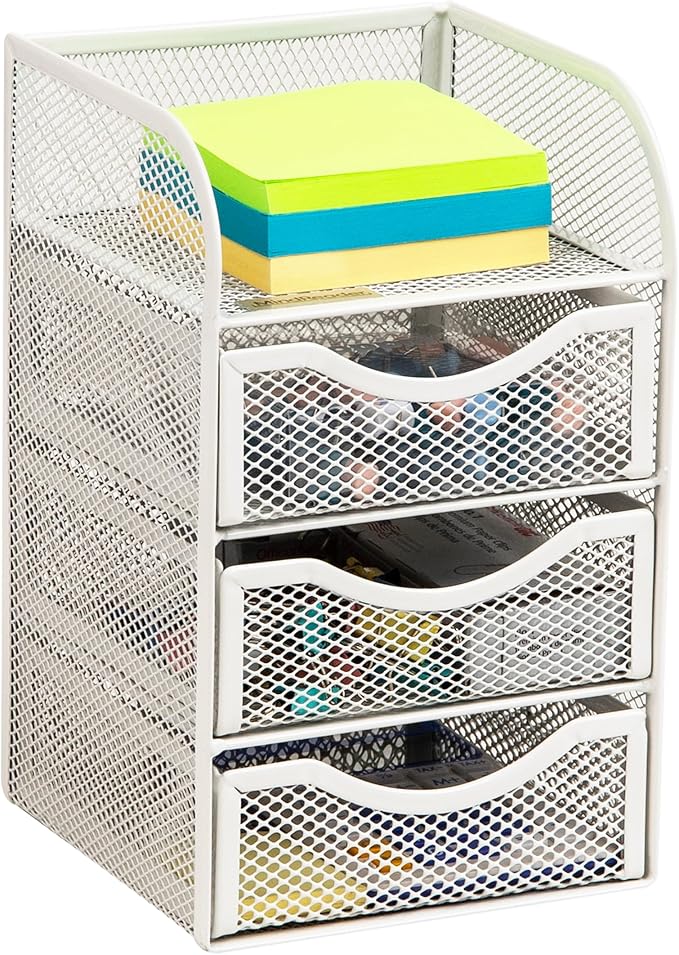 Mind Reader Desktop Accessory Storage, Paper Binder Clip Basket, Workspace, Office, Metal Mesh, 4.75"L x 5"W x 8"H, White
