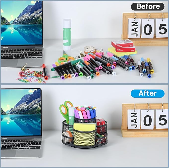 Topwey Pen Holder for Desk, 360 Rotating Pencil Holder, Cup Holder for Desk Office, Desk Organizers and Accessories in Black