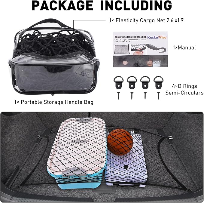 Kaskawise Elastic Cargo Net for SUV,Truck Net Organizer with ABS Hooks,39.3"x31.5" Stretch to 78.7"x63" Truck Bed Net for Car,Truck,Stretch Luggage Holder for Road Trip Camping Moving