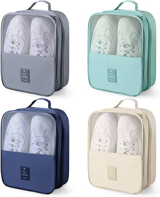 Windyun 4 Pcs Shoe Bags for Travel Holds 3 Pair of Shoes Portable Shoe Storage Pouch Waterproof Shoes Packing Cubes with Handle Organizer Travel for Suitcase Daily Use(Classic Colors)