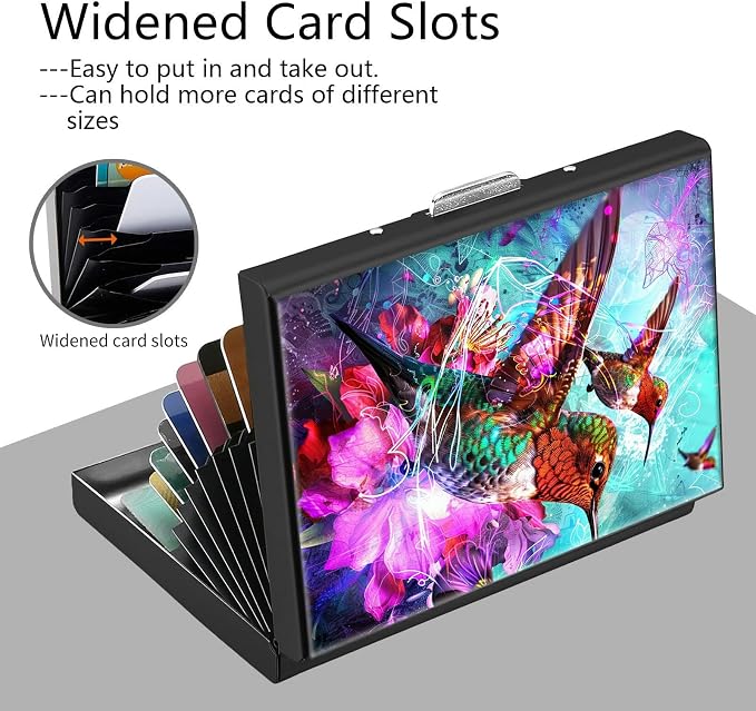 Credit Card Holder, Cute Hummingbirds Design Mini RFID Blocking Aluminum Wallet Slim Metal Hard Case Shell Travel Wallet ID Case Small Credit Cards Case Business Cards for Women Men Girls