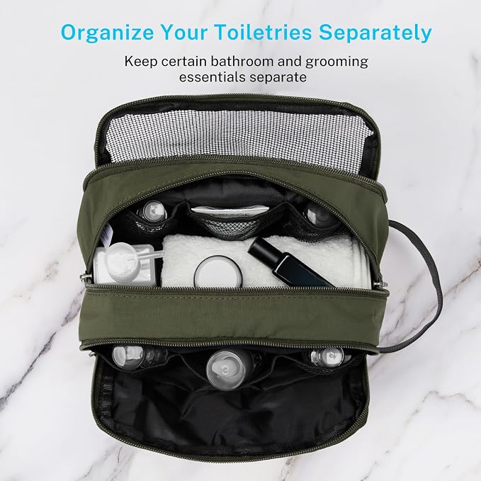 Gonex Travel Toiletry Bag Nylon, Toiletries Kit Shaving Bag Toiletry Organizer Olive & Brown
