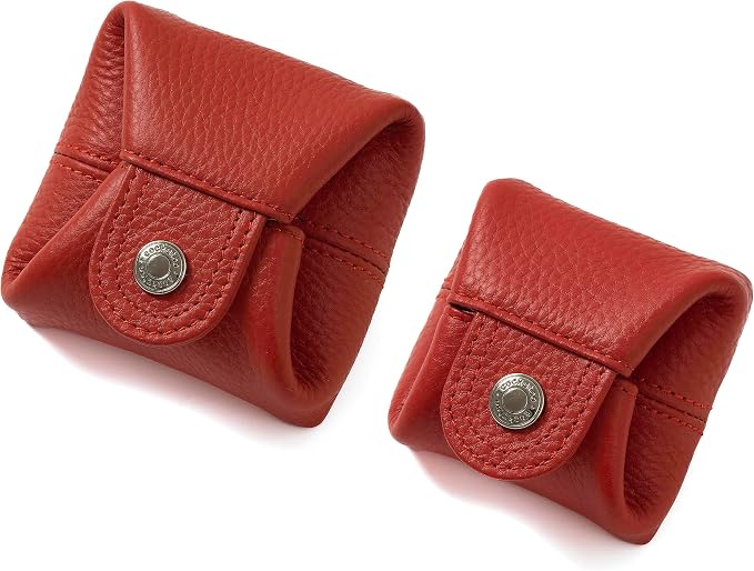 Cockatoo Genuine Leather Coin Pouch Change Holder, Mini Snap Pocket Wallet for Men Women (Aurora Red, Set of L&S)