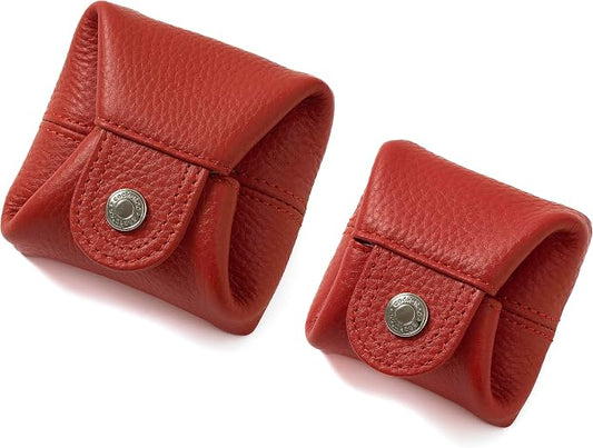 Cockatoo Genuine Leather Coin Pouch Change Holder, Mini Snap Pocket Wallet for Men Women (Aurora Red, Set of L&S)