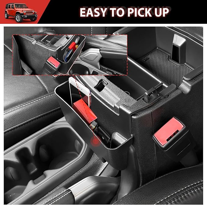 Center Console Organizer for 2018-2023 Jeep Wrangler JL JLU 4XE/Gladiator JT Gear Shift Console Side Tray GrabTray Passenger Hanging Armrest Storage Box for Wrangler&Gladiator(18-23 4-piece)