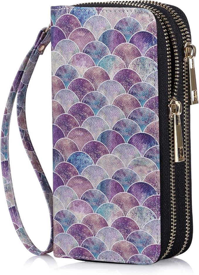 Cellphone Wallet for Women Dual Zipper Long Purse with Removable Wristlet