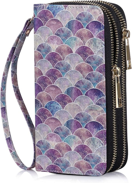Cellphone Wallet for Women Dual Zipper Long Purse with Removable Wristlet