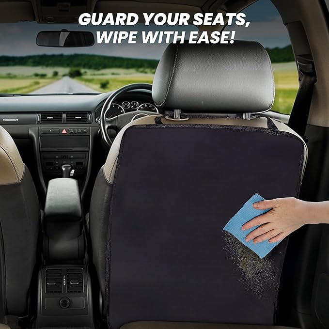 EcoNour 2 Pack Large Back Seat Protector for Kids Feet | Premium Waterproof Kick Mats | Durable Black Backseat Cover for Child to Protect from Dirt, Mud & Scratches | Automotive Travel Accessories
