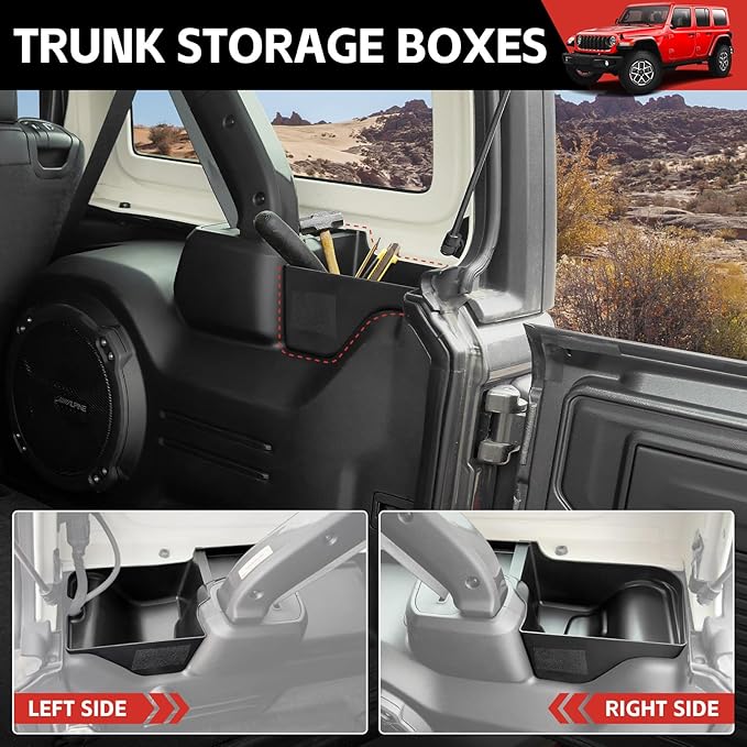 Center Console Organizer for 2024+ Jeep Wrangler JL JLU 4XE Gear Shift Console Side Tray Trunk Organizer Hanging Armrest Storage Box for Wrangler Accessories(24+ 5-piece, Not Gladiator)