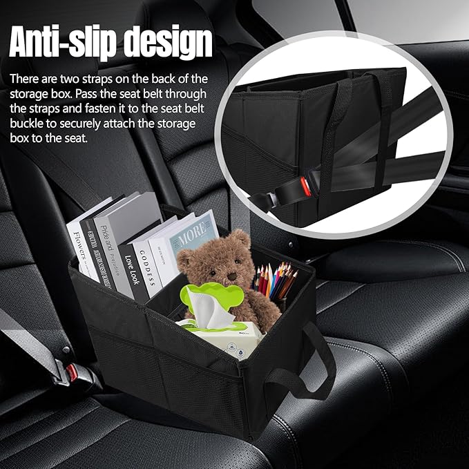 Hovom Car Organizer, Automotive Passenger Seat Organizer, Car Caddy with Multiple Compartments & Pockets, Collapsible Small Vehicle Storage Organizers for Front and Back Seat, Trunk, Floor (Black)